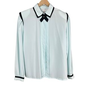 Circle o Square Vintage Blue Bow Tie Button Down Women’s Top Size 12